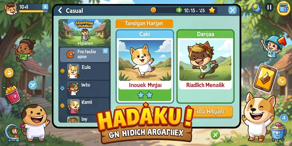 Screenshot menunjukkan tampilan level pertama yang penuh warna.