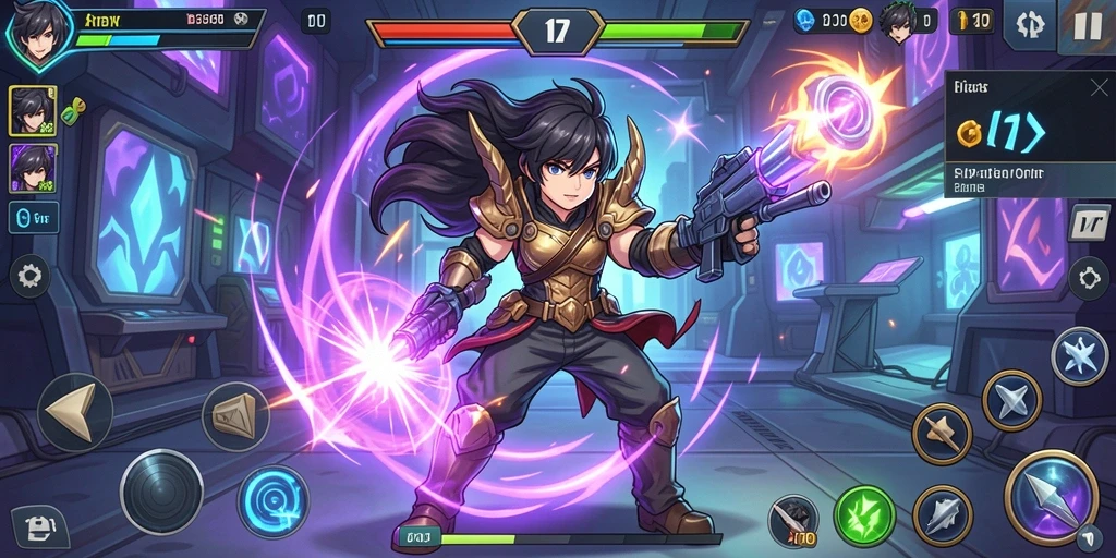Screenshot menunjukkan karakter utama dalam aksi penuh.